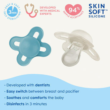 Mam Original Start Matte Newborn Baby Pacifier, Best Pacifier For Breastfed Babies, Sterilizer Case, Boy, 0-3 (Pack Of 2)