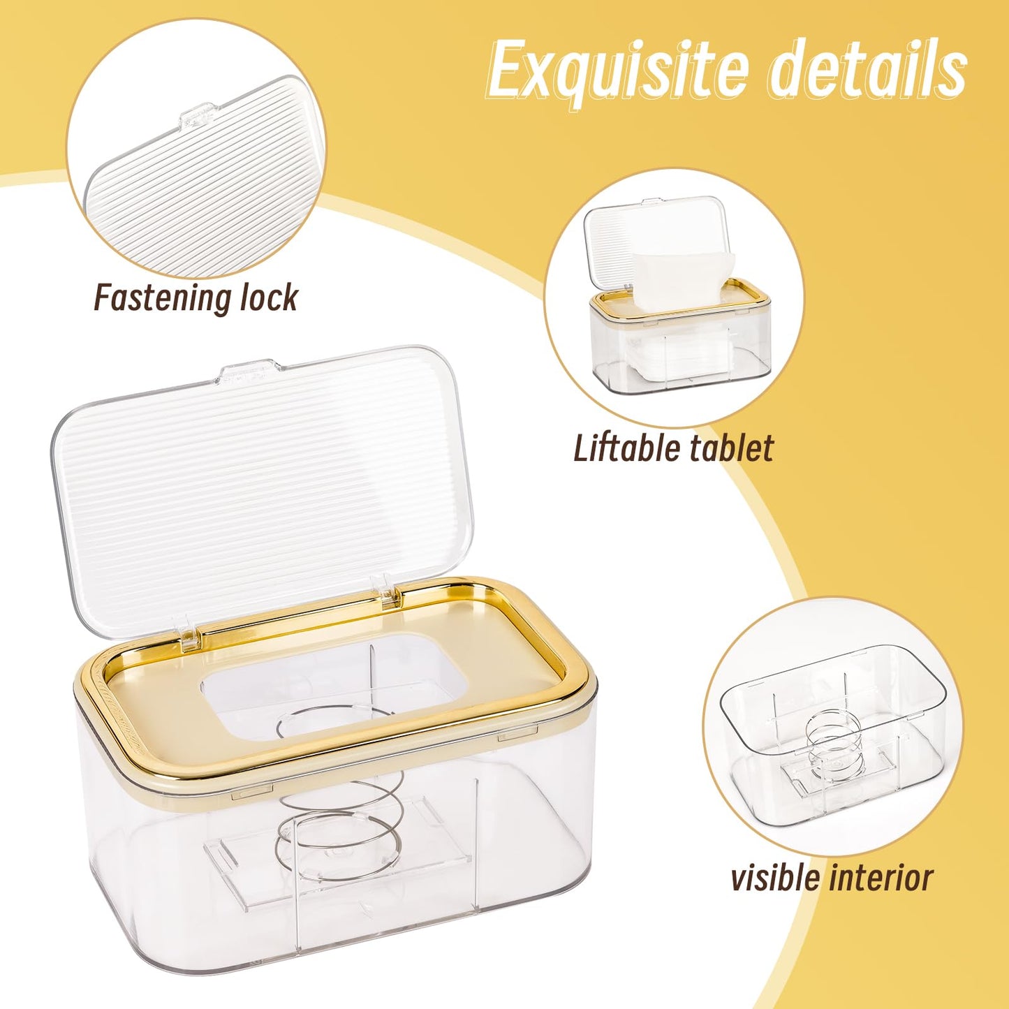 Flenpptly Baby Wipes Dispenser, Wipe Holder Wipes Container Large Capacity Keep Wipes Fresh & Easy To Open (Gold)