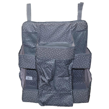 Hanging Baby Organiser, MultiPocket Nursery Storage for Diapers, Clothes, Towels & Essentials, Grey Polka Dot, 1 Piece