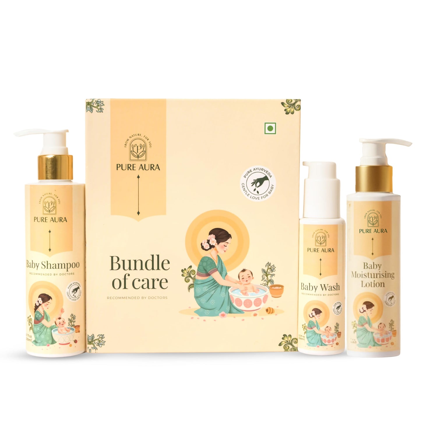 Pure Aura Head To Toe Harmony Baby Care Kit | Ayurvedic Baby Wash, TearFree Shampoo & Nourishing Lotion | Gentle Cleansing & Hy