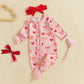 Ayalinggo Valentines Baby Girl Outfit Bowknot Heart Footie Romper Long Sleeve Onesie Newborn Christmas Clothes (Pink Heart, 0-3