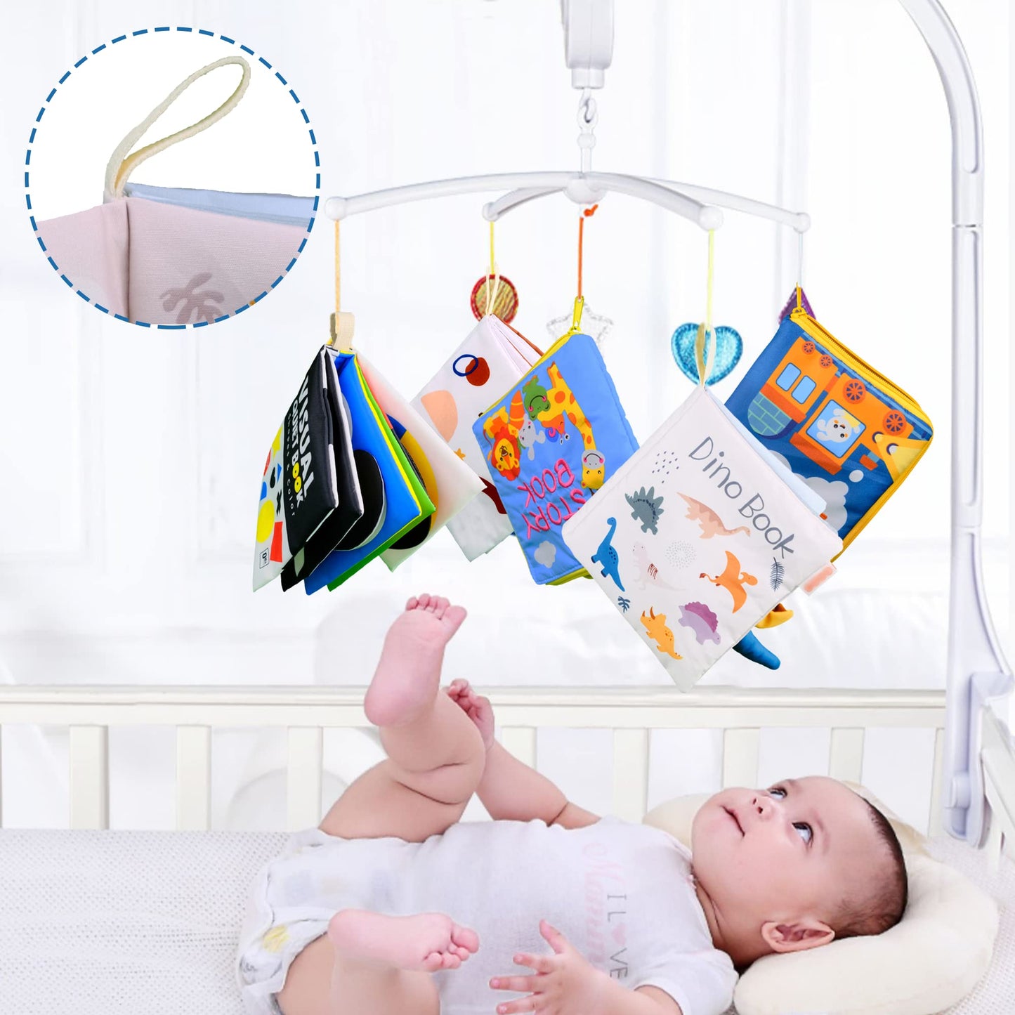 Richgv Baby Books Toys 0-6-12 Months, Baby Boy Girl Gifts Toys 0-6-12 Touch and Feel 3D Books with Dino Doll, Newborn Infant Car