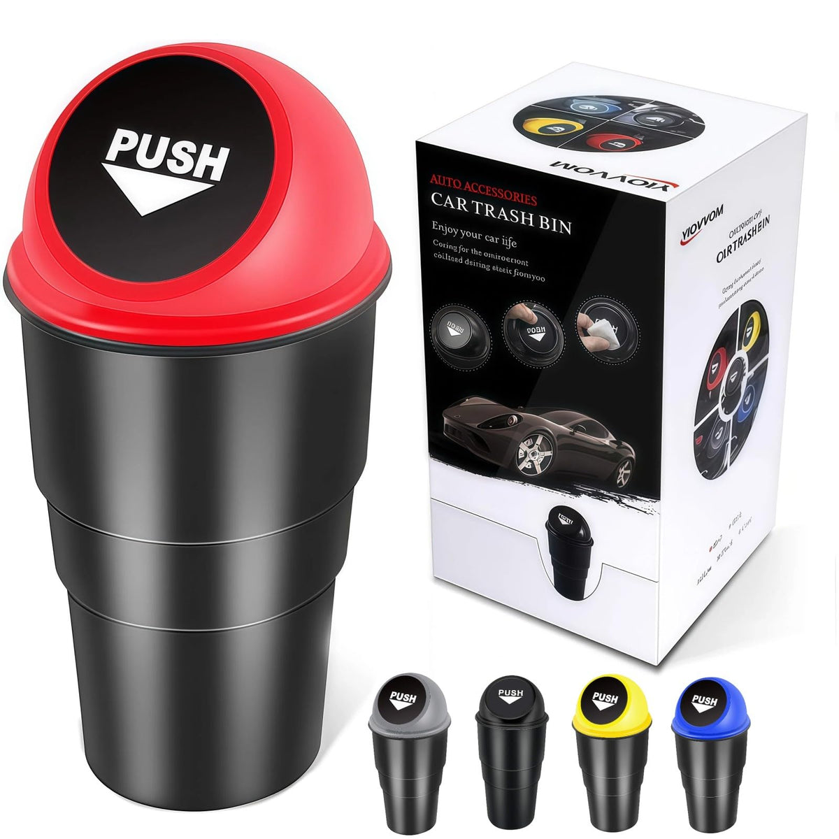 YIOVVOM Plastic Vehicle Automotive Cup Holder PressTop Garbage Can Small Mini Trash Bin Car Trash, Garbage Can For Car Office H