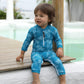 Wevswe Baby Toddler Sun Protection Rash Guard Swimsuit With Crotch Zipper Tree Peacock Blue Bathing Suit 12-18 Months