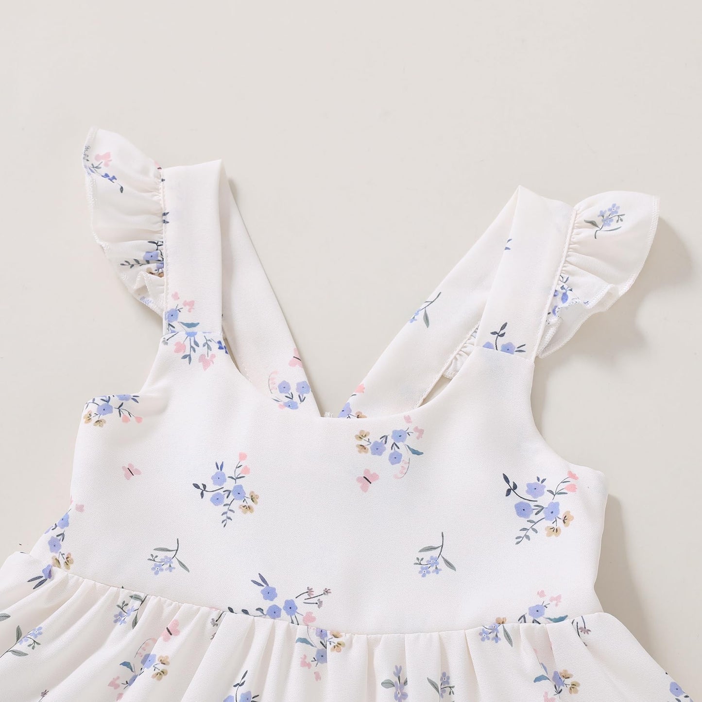 Younger Tree Toddler Baby Girl Dress Summer Outfits Flutter Sleeve Smocked Dress Kids Causal Boho Dresses Clothes (6-7T, Blue Fl