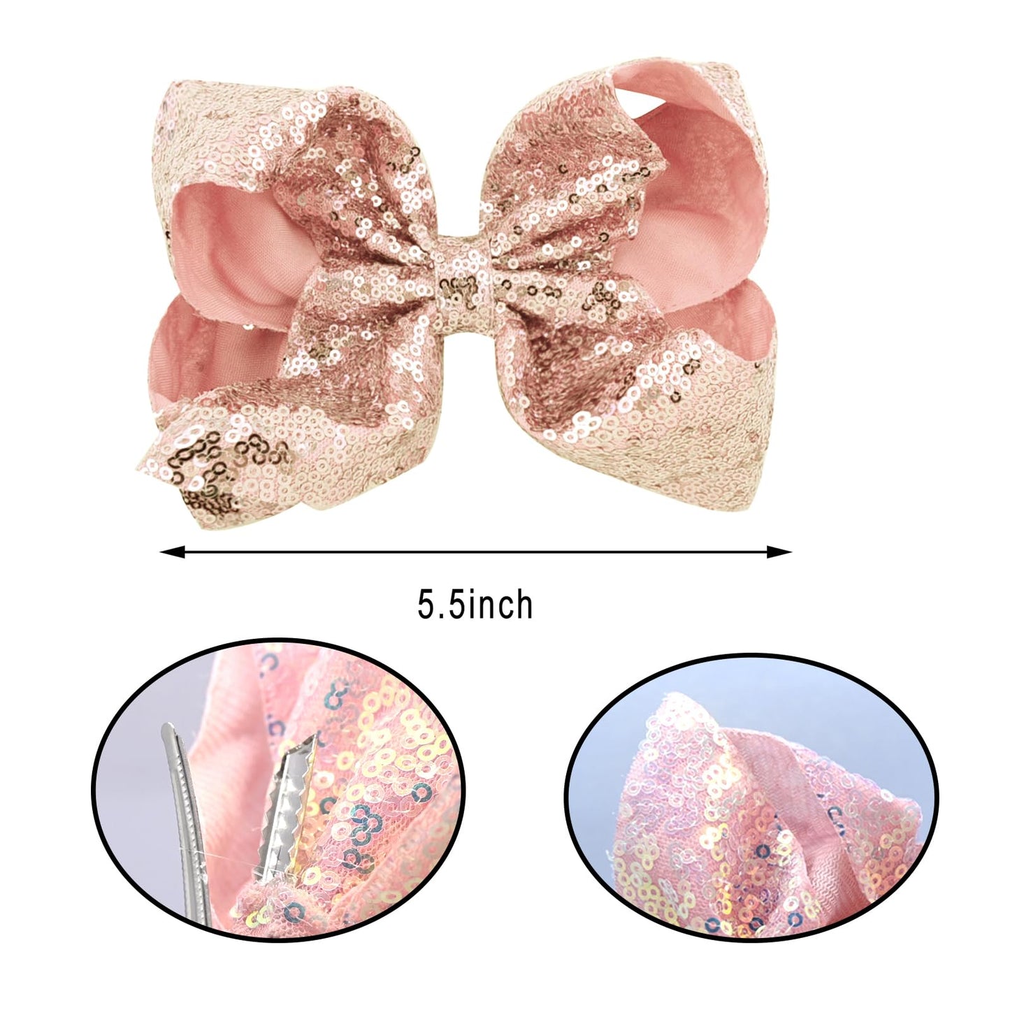 2Pcs Big Hair Bows For Girls 5Inchs Hand-Made Shiny Glitter Ribbon Hair Bows Alligator Clips Sparkle Sequins Hair Accessories Fo