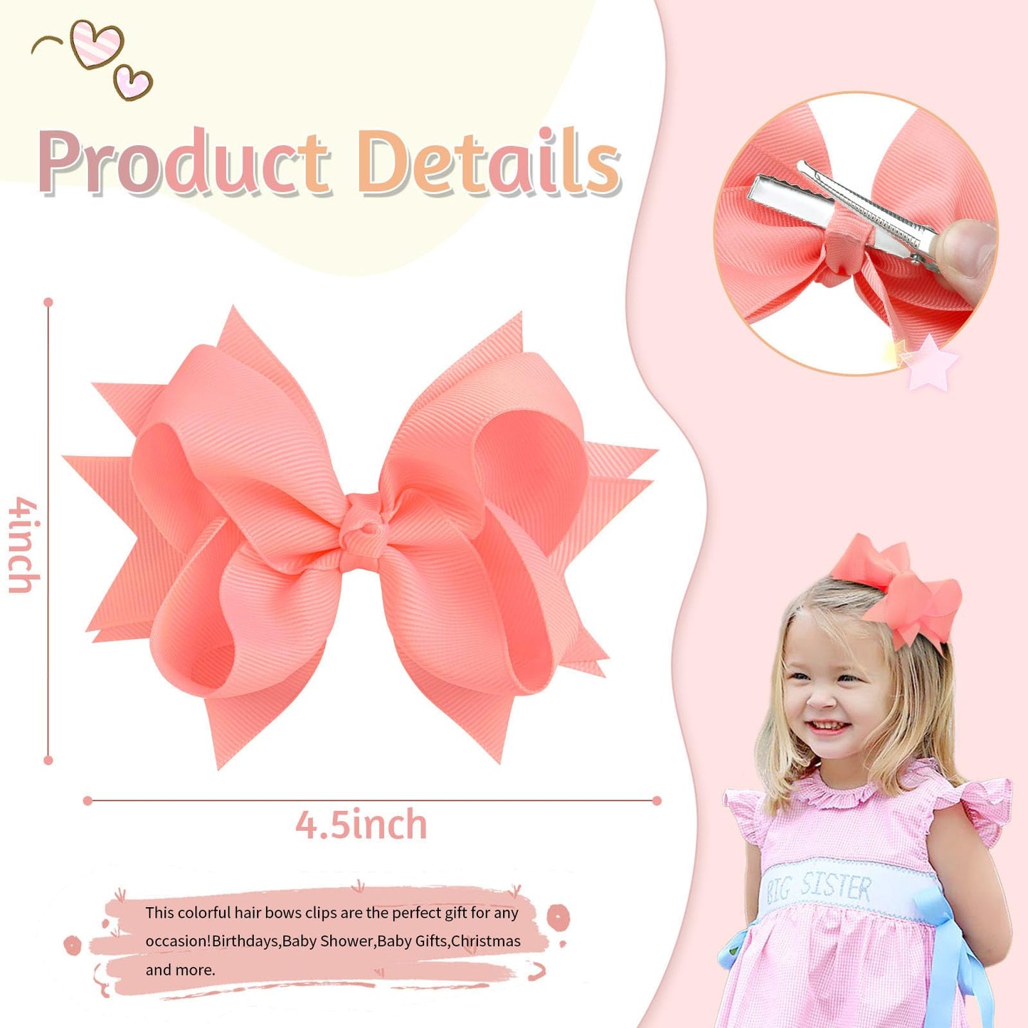 20Pcs Oaoleer 4.5Inch Grosgrain Ribbon Layered Bows Alligator Clips, Hair Accessories For Baby Girls, Toddlers, Kids, And Teens