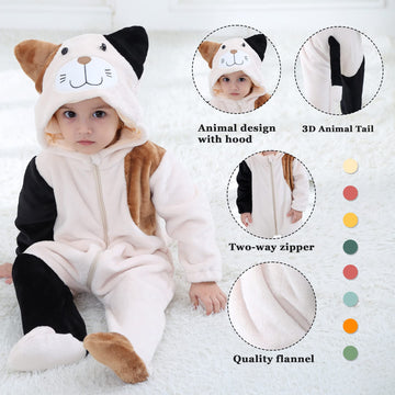 Tonwhar Unisex Baby Animal Halloween Costume Kid'S And Toddler'S Autumn Winter Outfits Jumpsuit(1-3 Months,Cat)