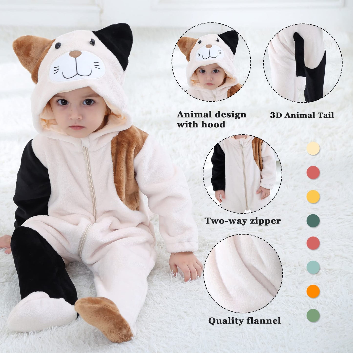 Tonwhar Unisex Baby Animal Halloween Costume Kid'S And Toddler'S Autumn Winter Outfits Jumpsuit(12-18 Months,Cat)