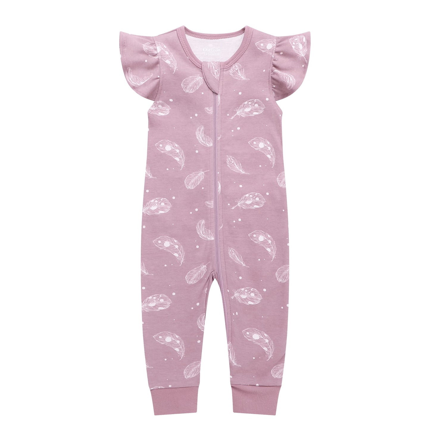 Owlivia Baby Boy Romper, Unisex Short-Sleeve Summer Outfit, 100% Organic Cotton Boy One-Piece Jumpsuit(0-3 Months, Ruffle Feathe