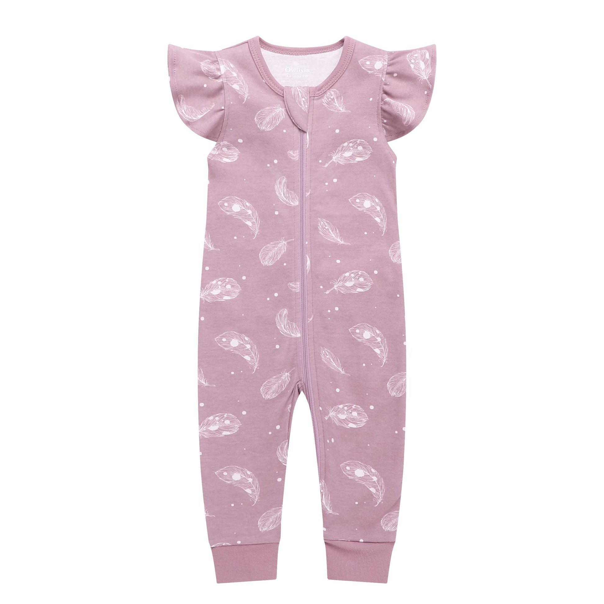 Owlivia Baby Boy Romper, Unisex Short-Sleeve Summer Outfit, 100% Organic Cotton Boy One-Piece Jumpsuit(0-3 Months, Ruffle Feathe