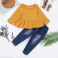 18 Months Girl Clothes Toddler Baby Girl Outfits Ruffle Long Sleeve Top Ripped Denim Jeans 2Pcs Pant Set Boutique 18-24 Months G