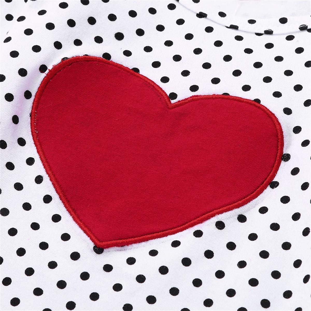Modntoga Toddler Baby Girl Valentine'S Day Outfit Long Sleeve Dot Heart Shirt Top+Suspender Strap Red Skirts Set(18M-7Y) (Red, 6