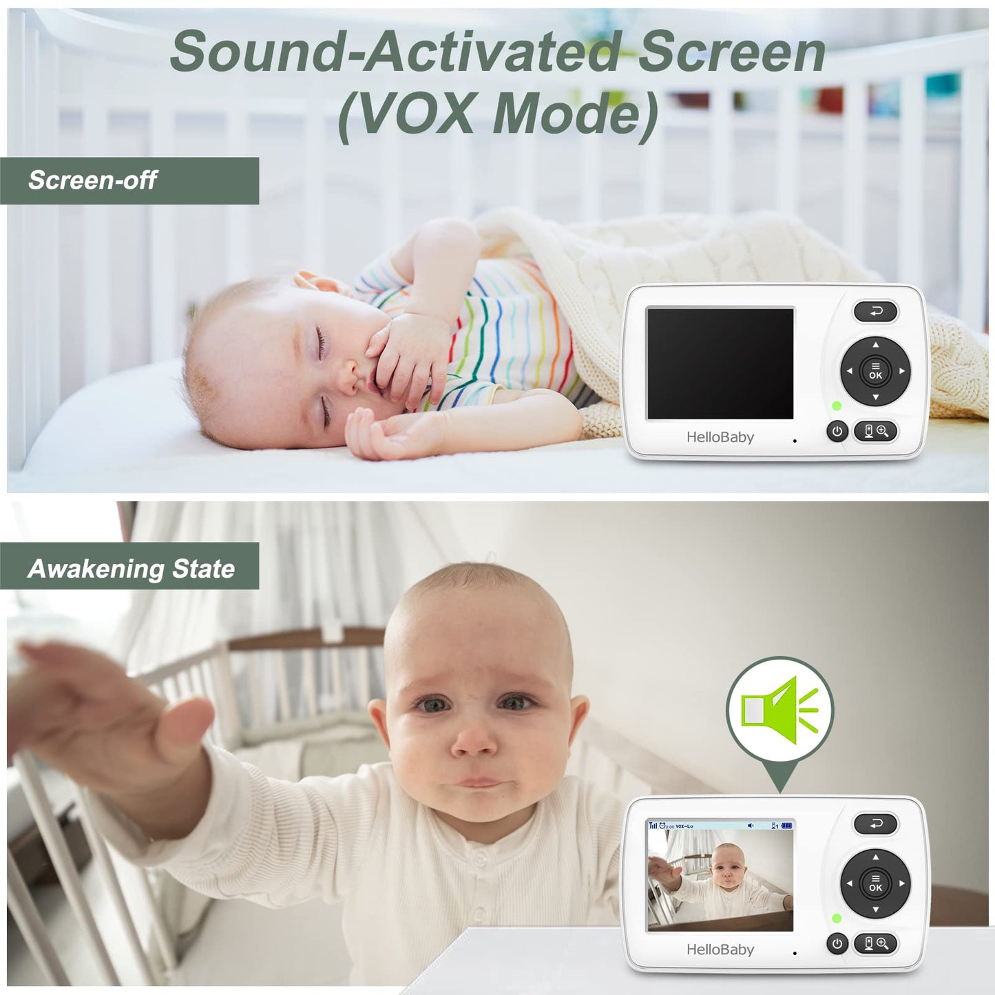 Hellobaby Monitor With 2 Cameras, 2.4'' Portable Travel Screen Baby Monitor No Wifi, 1000Ft Long Range Video Baby Monitor, Night