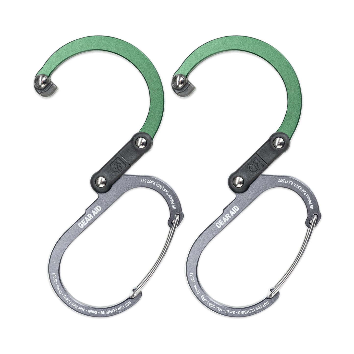 Gear Aid Heroclip Carabiner Clip And Hook (Small) For Purse, Stroller, And Backpack, Forest Green, 2 Pack