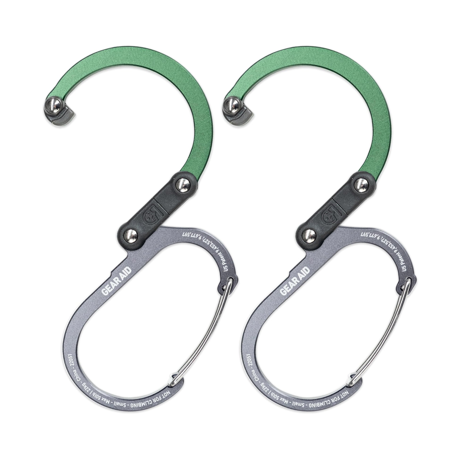 Gear Aid Heroclip Carabiner Clip And Hook (Small) For Purse, Stroller, And Backpack, Forest Green, 2 Pack