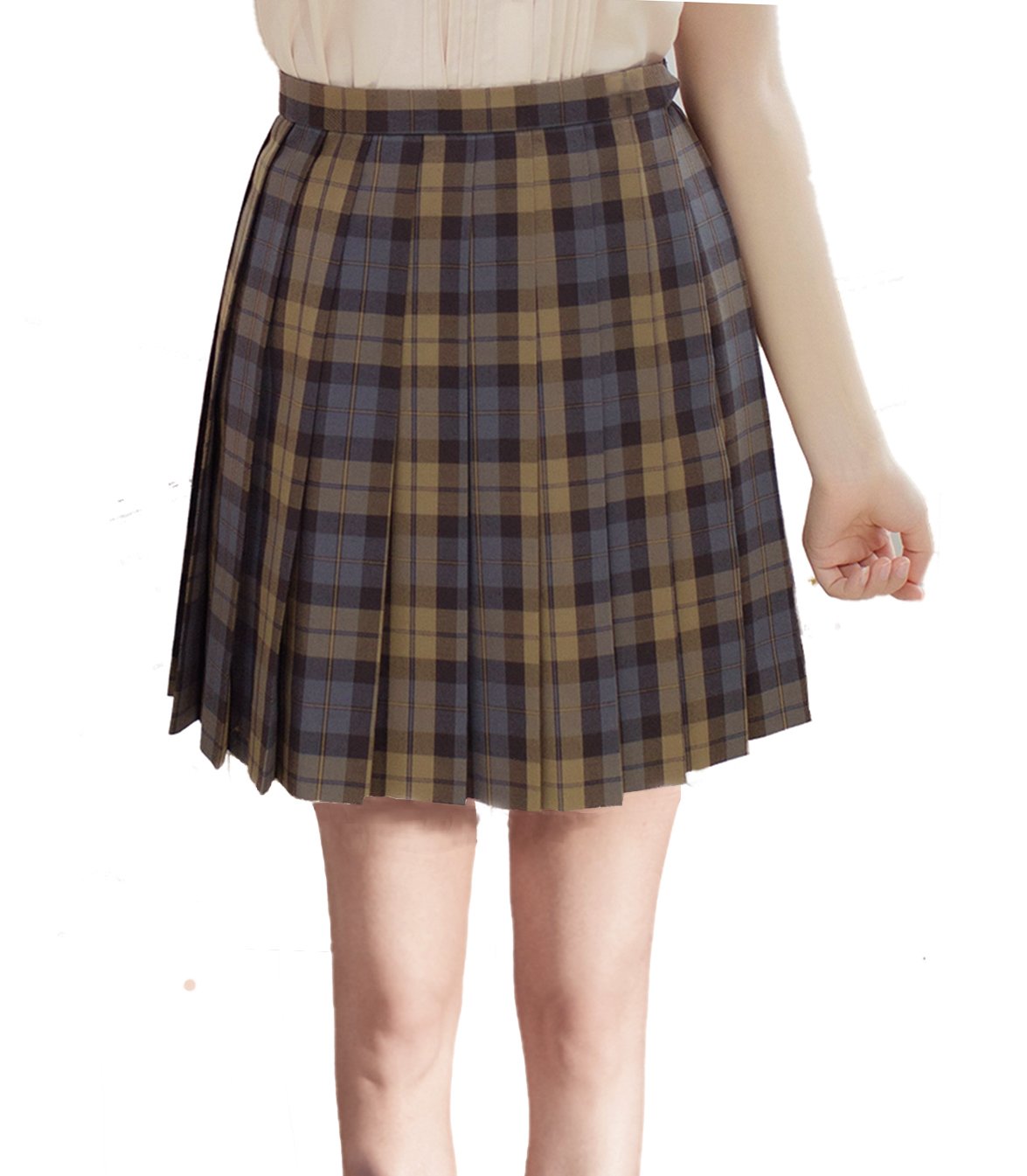 Beautifulfashionlife Girls Plaid A-Line Skirt S,Brown Mixed Blue