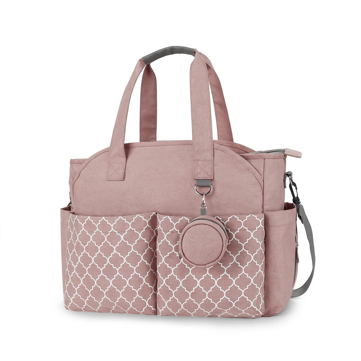 Lmbabter Diaper Bag Tote With Changing Station Upgrade Multi-Function Baby Bag With Adjustable Shoulder Strap (Pink)