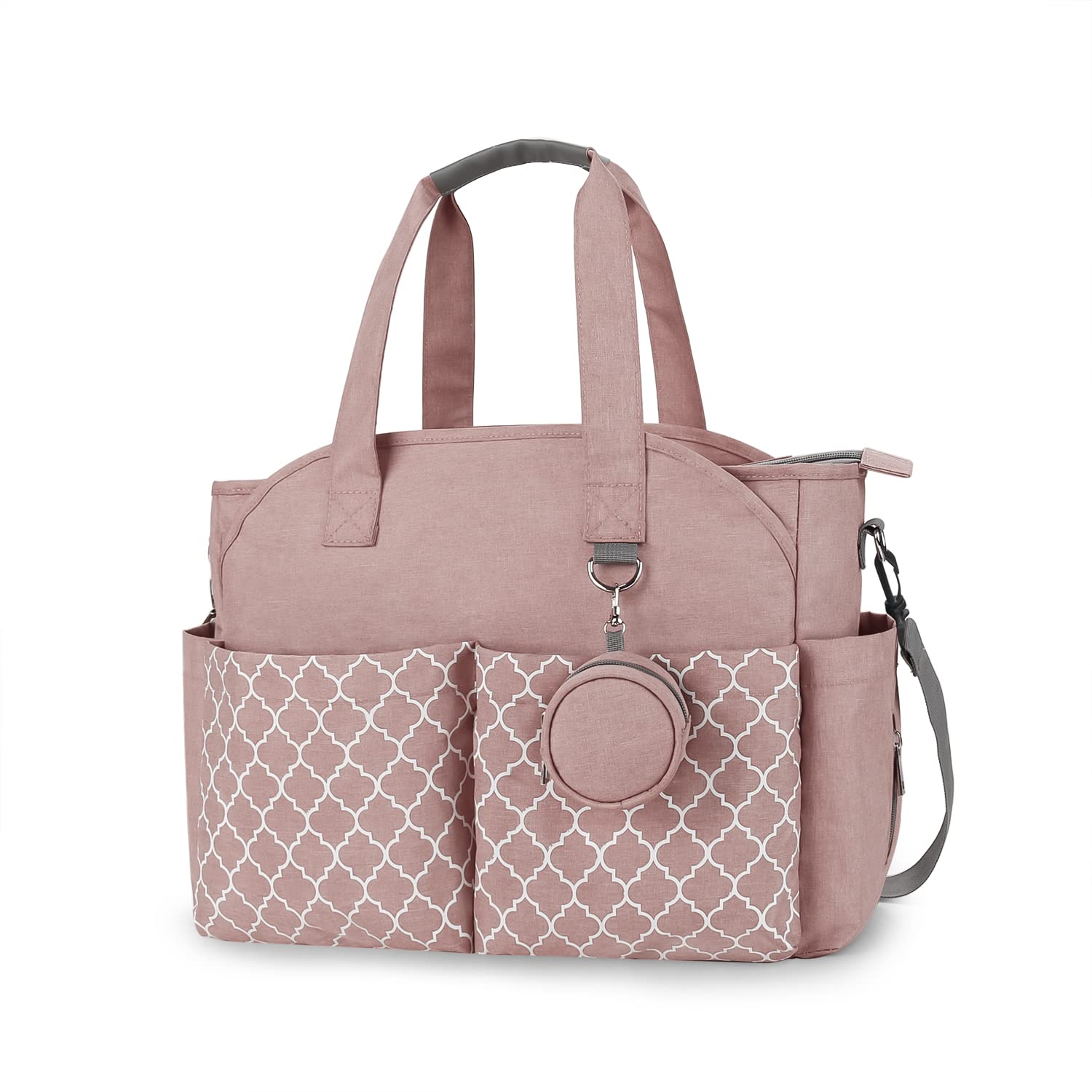 Lmbabter Diaper Bag Tote With Changing Station Upgrade Multi-Function Baby Bag With Adjustable Shoulder Strap (Pink)