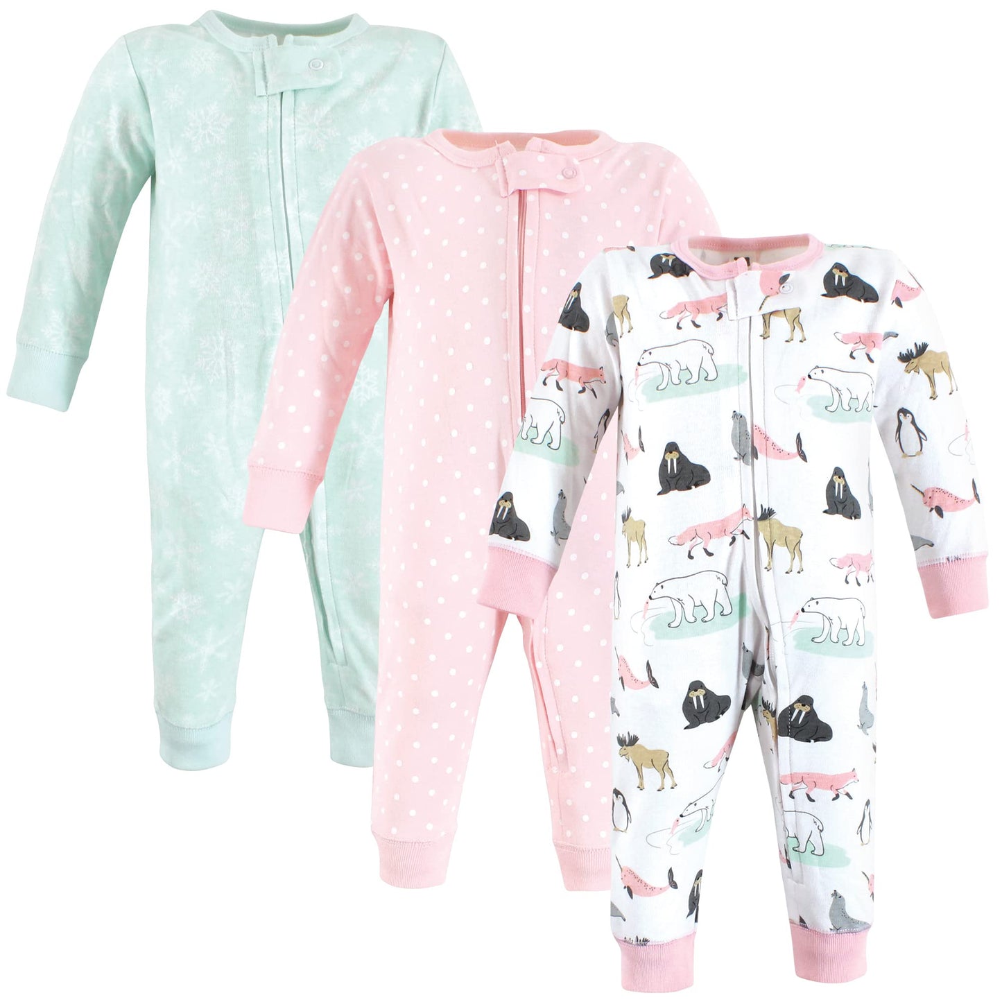 Hudson Baby Baby Cotton Sleep And Play, Girl Arctic Animals, 0-3 Months