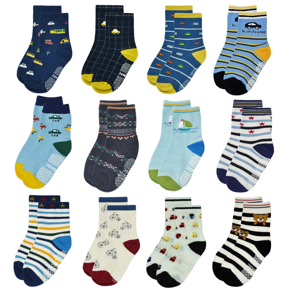 Tphon Non Slip Kids Toddler Socks With Gripper 12 Pairs Anti Skid Boys Girls Soc WBCBBB07Z5TL9S8