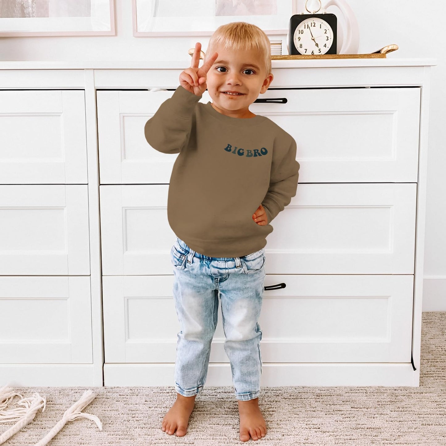 Boutikome Big Brother Sweatshirt Toddler Baby Boy Cool Big Bro Club Shirts Announcement Pullover Long Sleeve Fall Tops(Brown,3-4