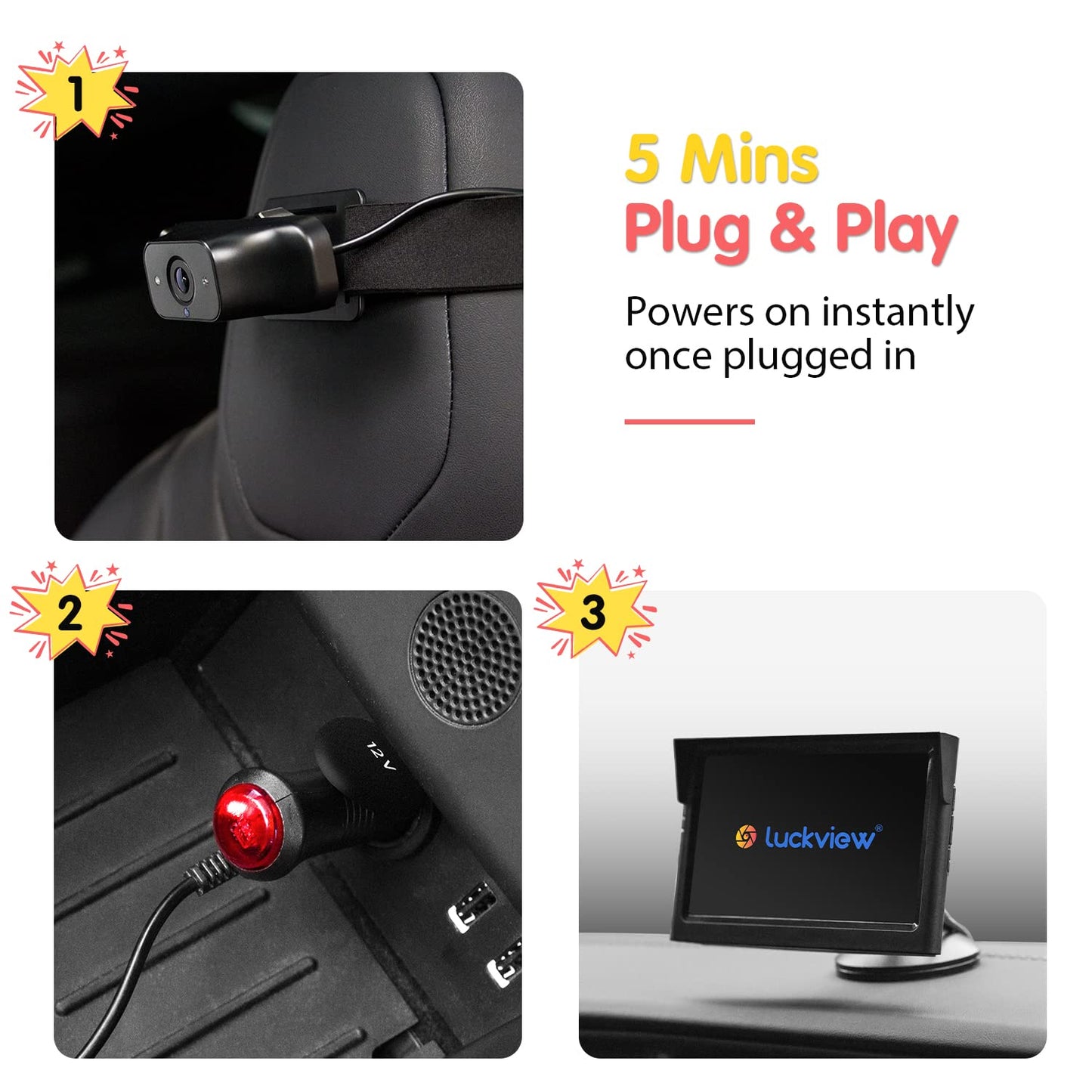 Luckview Bm1 Baby Car Camera, 5'' 1080P Mirror Monitor With Ir Night Vision, 3X Zoom In Closer, Full Crystal Clear View For Back