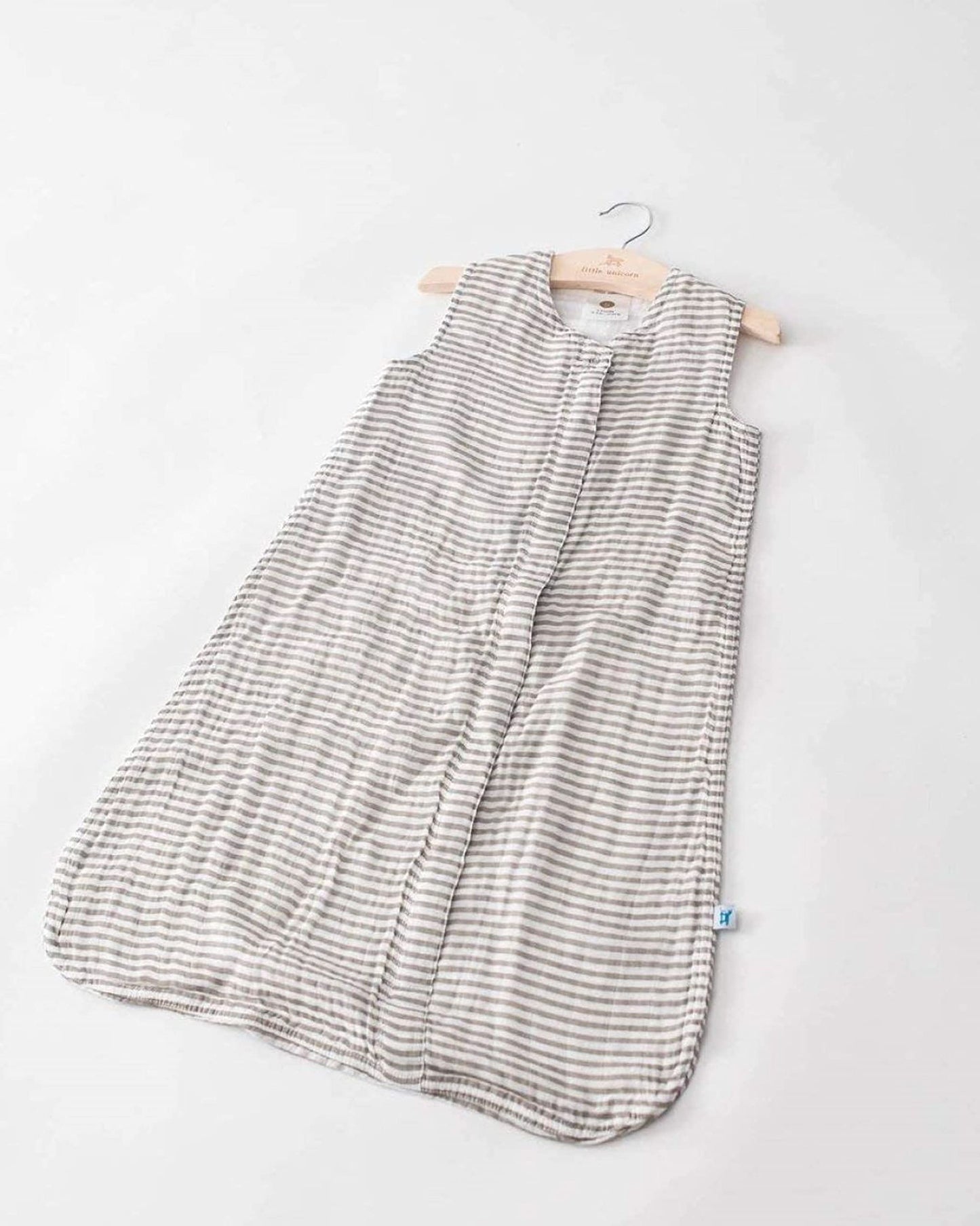 Little Unicorn - Grey Stripe Cotton Muslin Sleep Bag | 100% Cotton | Super Soft and Lightweight | Baby | Size Medium: 6-12 Month