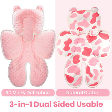 Honeau Baby 3In1 Car Seat Head Body Support,Reversible Cotton-Minnky Infant Car Seat Insert Newborn Boys Girls,Soft Breathable C