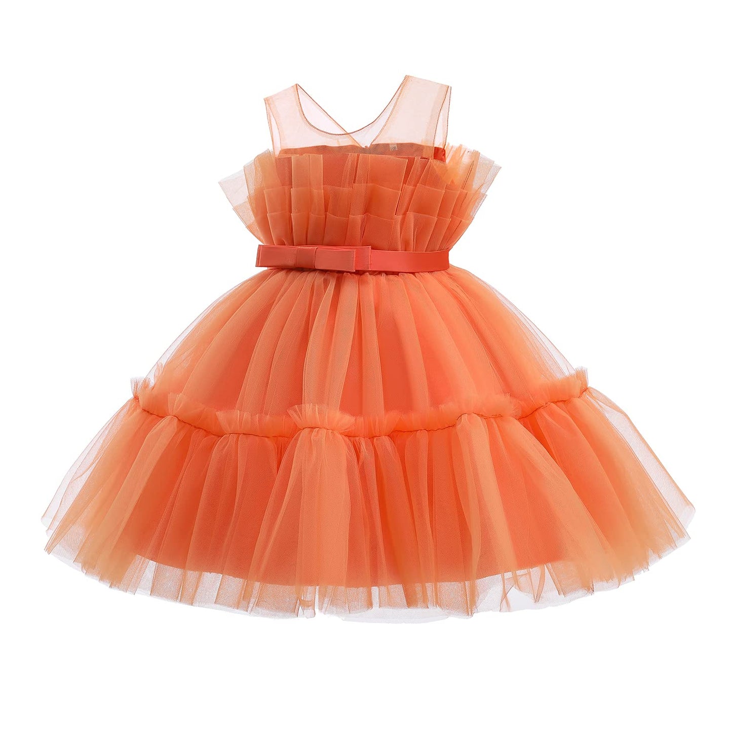 Flower Baby Girl Lace Dress Toddler Tulle Sleeveless Bow Princess Party Wedding Pageant Bridesmaid (Orange042.4-5 T)