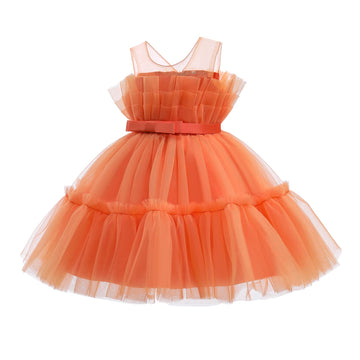 Flower Baby Girl Lace Dress Toddler Tulle Sleeveless Bow Princess Party Wedding Pageant Bridesmaid (Orange042.4-5 T)