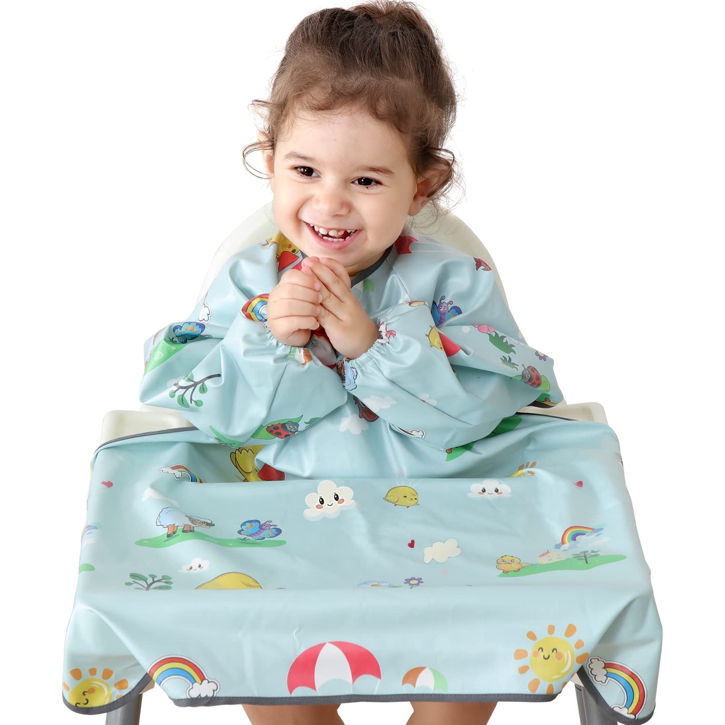 Pewingo Weaning Bib & Blw Attaches And Fully Cover To Baby Highchair, Long Sleeves Bib With Waterproof, Comfortable,Machine Wash