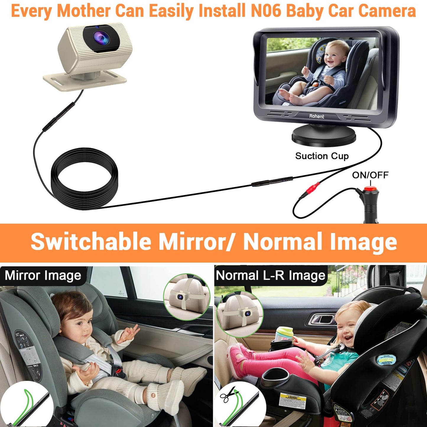 Rohent Beige Baby Car Camera - 1080P Hd, 360? Adjustable, Night Vision, 150? Wide-Angle Lens, Easy Installation, Perfect Match F