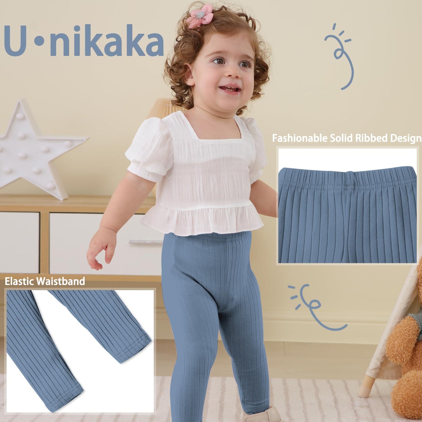 U.Nikaka Unisex Baby 0-6 Months 5-Pack Pants In Grey White Black Orange And Pink