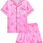 Kids Girls Pajama Set Silky PJS ButtonDown Sleepwear Nightwear Loungewear Clothes Set Gifts, Pink Unicorn, 56 Years
