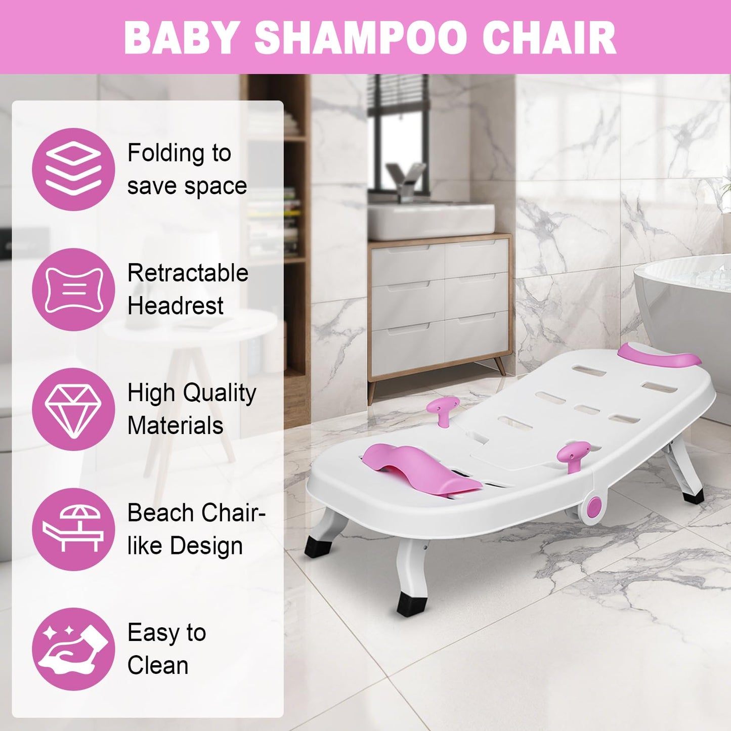 Foldable Kids Hair Washing Chair, Baby Shampoo Chair With Rotary Switch, Toddler Head Hair Rinser Salon Seat For Girls Boys
