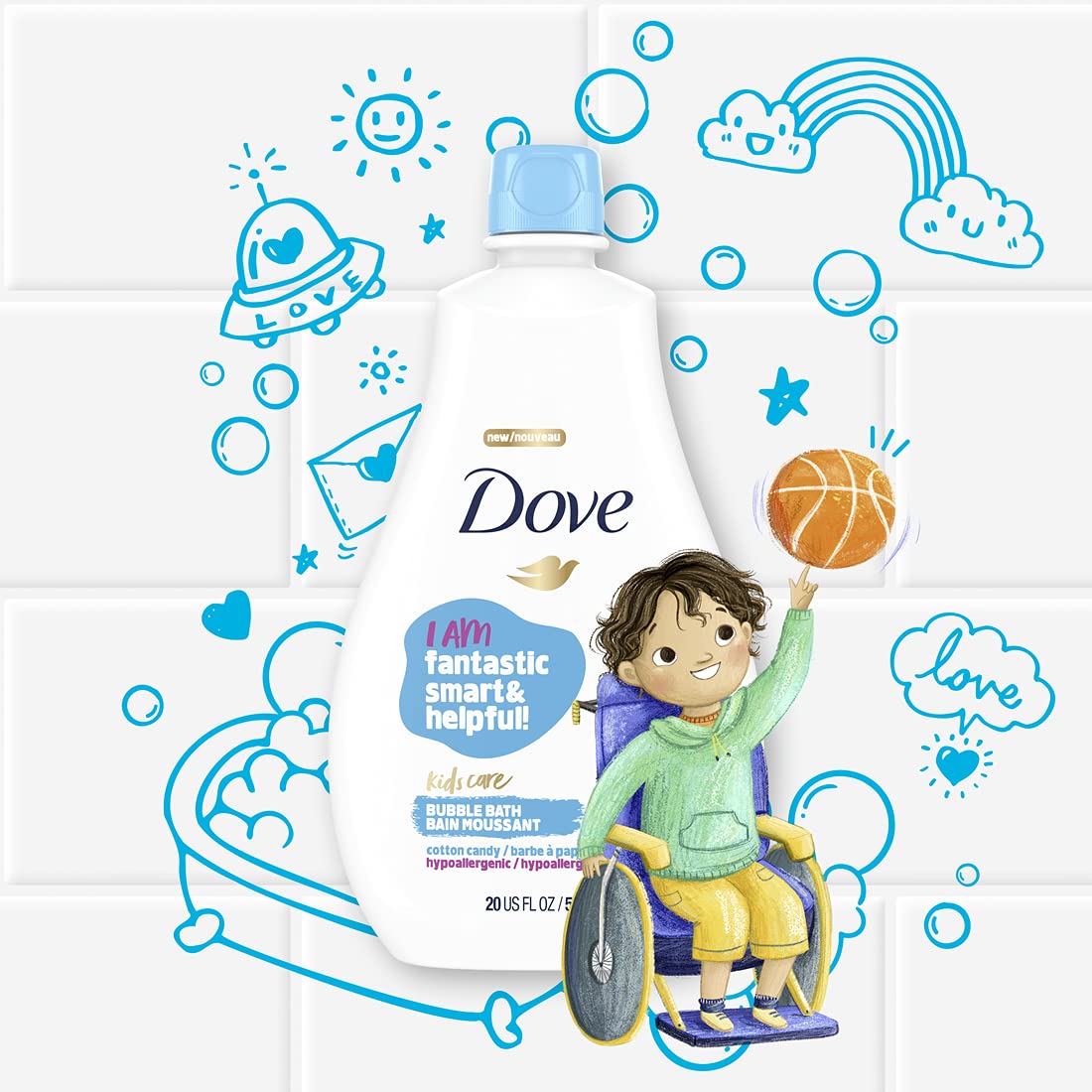 Dove Kids Care Bubble Bath for Kids Cotton Candy Hypoallergenic Formula 20 oz 4 Count
