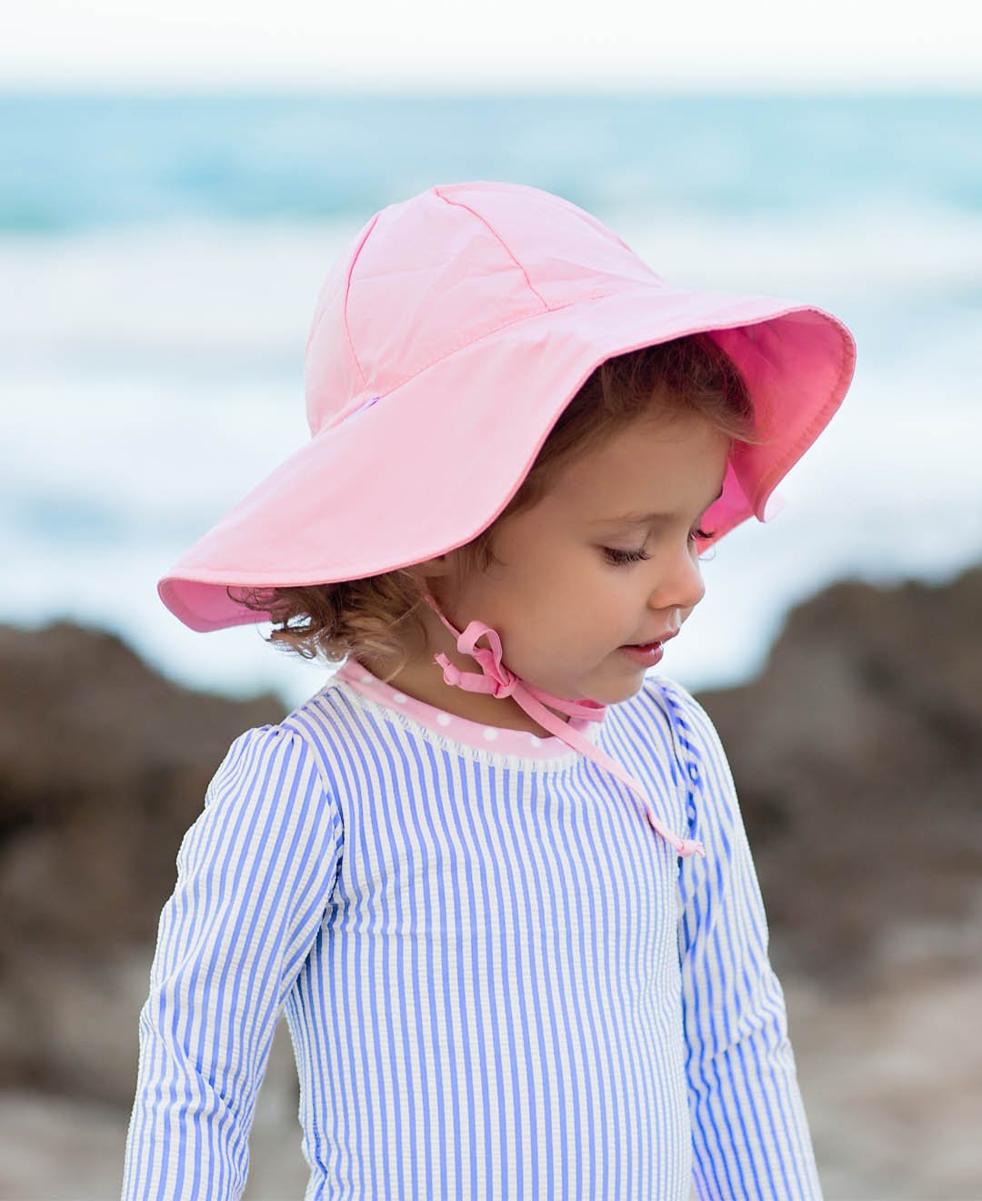 Rufflebutts Baby/Toddler Girls Pink Adjustable Sun Hat W/Upf 50+ Protection - 6-12M