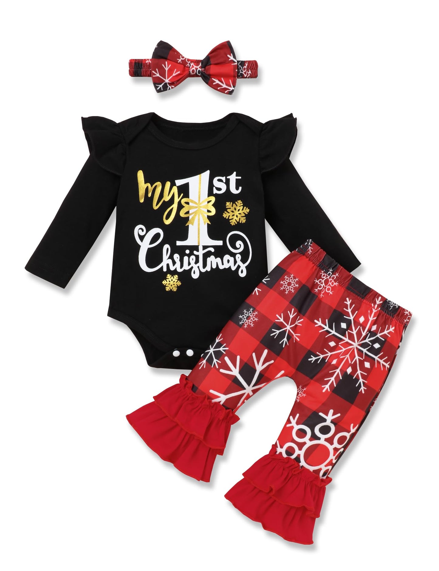 Perdeca My First Christmas Baby Girl Outfit My 1St Christmas Romper Merry Christmas Flare Pant Baby Girl Christmas Outfit