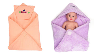 CTMKIDS Baby Wrap with Cap for Kids 74x74 cm  Peach & Single Baby Wrap with Cap for Kids 74x74 cm  Lavender