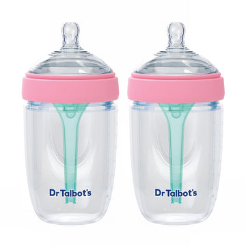 Dr. Talbot'S Silicone Anti-Colic Bottles - Self-Sterilizing Baby Bottles For Newborns - (2-Pack) 8 Oz - Pink