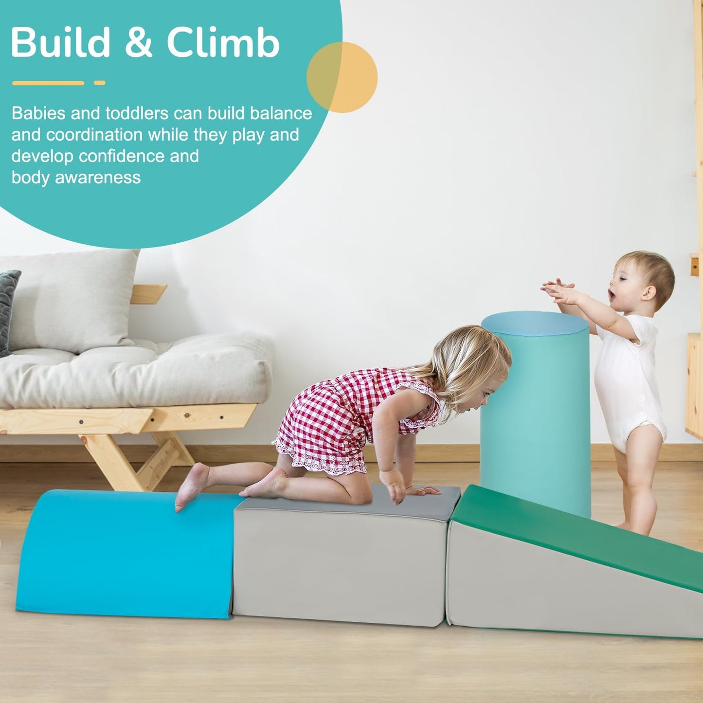 Soft Play Climbing For Toddlers Baby Climbing Toys Soft Play Equipment 5-Piece Baby Climb Soft Play Set Baby Climbing Blocks (Bl