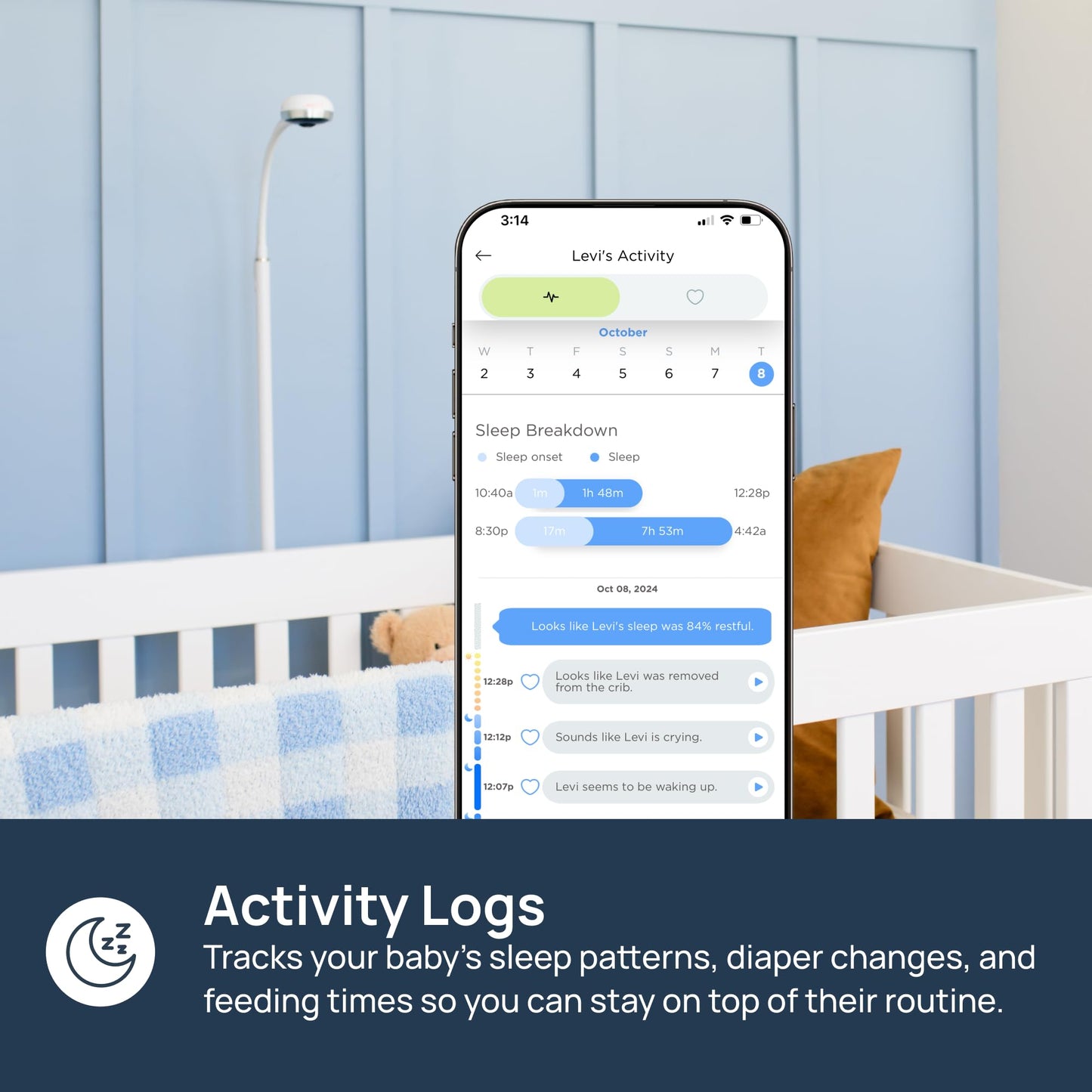 Smart Baby Camera Monitor & Floor Stand, Sensor-Free Baby Breathing Monitor, Ai Monitoring, Sleep Tracker, Baby Cry Detection, N