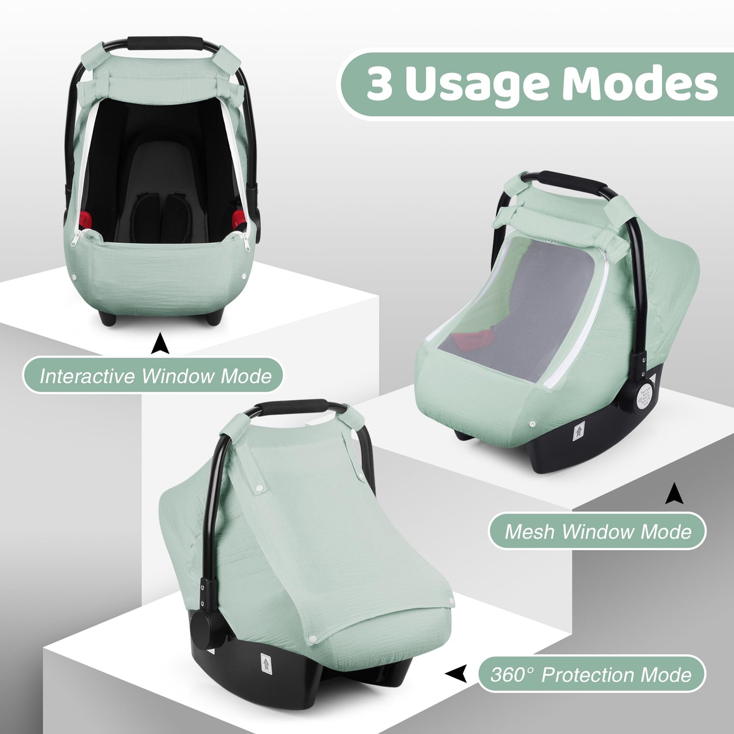 Muslin Car Seat Cover For Babies, Elstey Infant Carseat Canopy With Breathable Peep Window, Kick-Proof Baby Car Seat Covers For