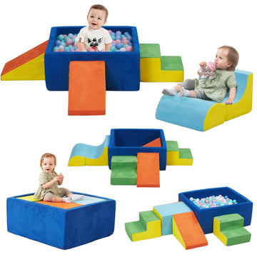 Moozhealth 6 Pieces Foam Climbing Blocks With Ball Pit,Kids Soft Play Climbing For Toddlers,Baby Climbing Toys Indoor,Modular Wa