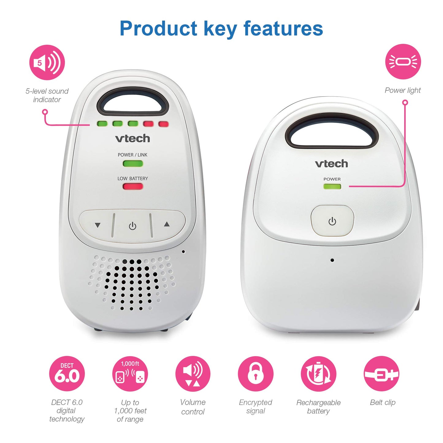 Vtech Upgraded Baby Monitor With Rechargeable Battery, Long Range, Crystal-Clear Sound, And Alerts