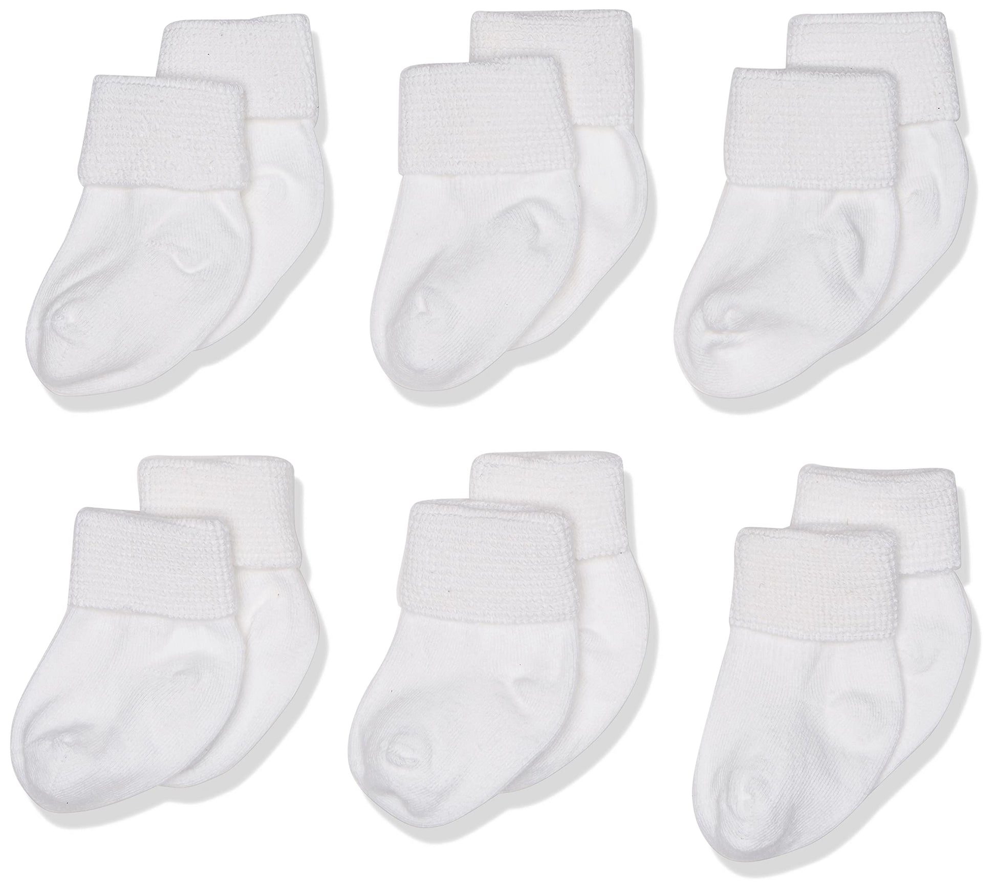 Jefferies Socks Baby Boys Newborn Turn Cuff Bootie 6 Pair Pack Infant And Toddler Socks, White, 3-12 Months Us