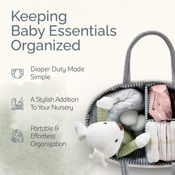 Kiddycare Diaper Caddy Organizer For Baby Nursery Basket With Handle Lid Nursing Caddy With Changing Table Organizer Cart Rope D