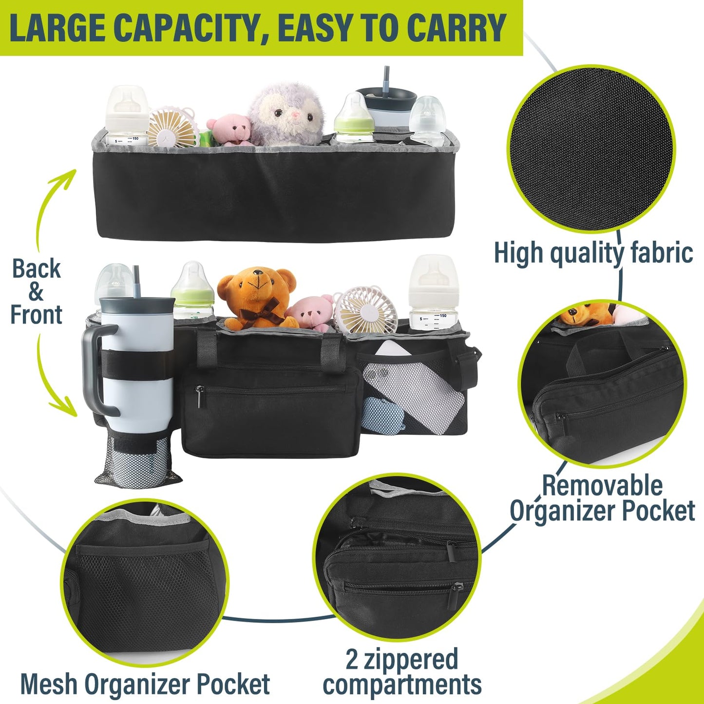 Jayobgo Double Stroller Organizer Bag For Bob Baby Jogger City Mini Gt2 Jeep Stroller, Universal Stroller Caddy Accessories With