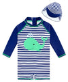 3-6 Months Swimsuit Boys Whale Sunsuits One Piece Swimwear With Sun Hat Upf 50+ Sun Protection Bathing Suits